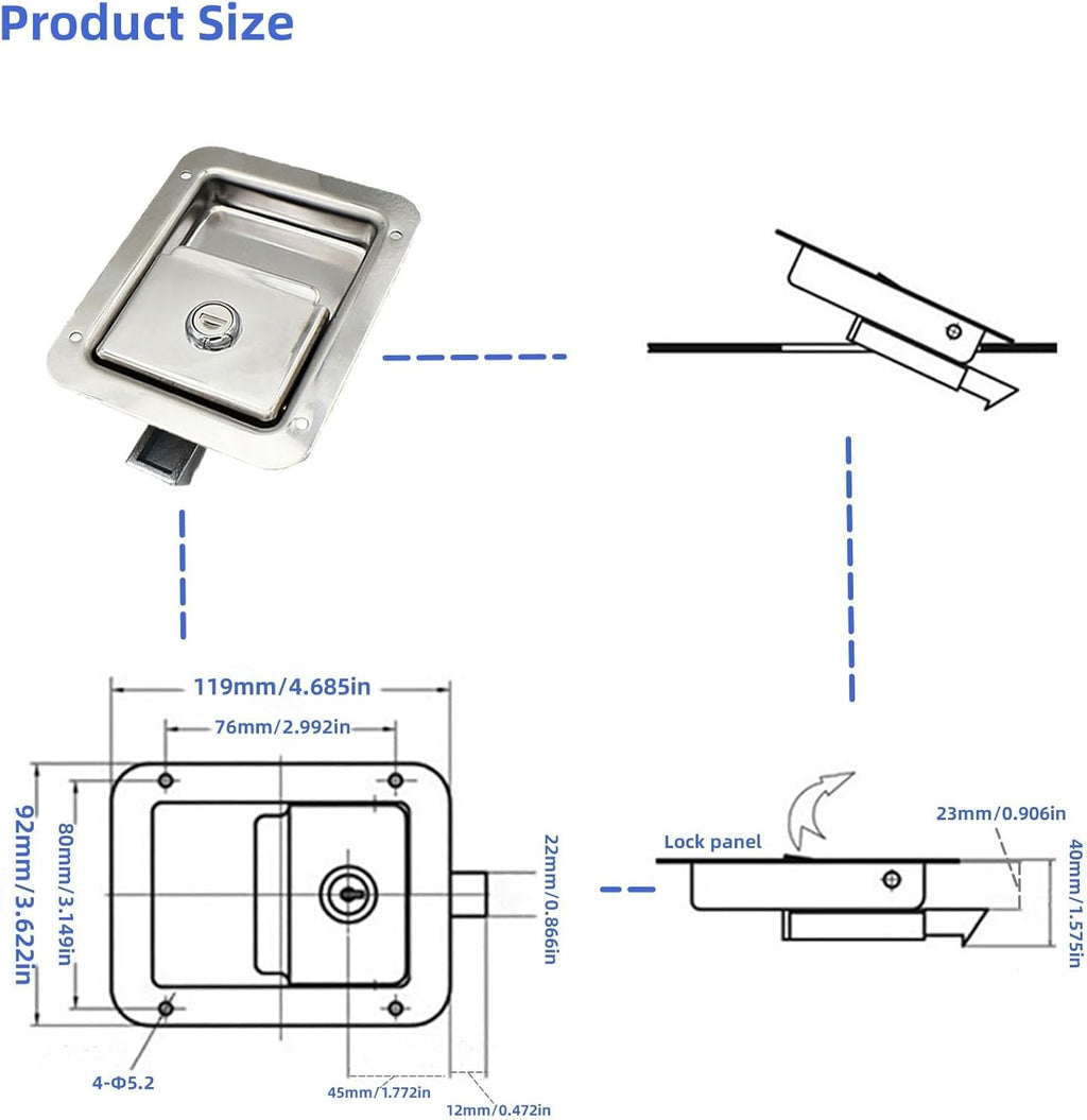 8 Pack Stainless Door Lock Heavy Duty Flush Mount Handle Latch for Trailer Toolbox RV Handle Latch with Gasket Keys
