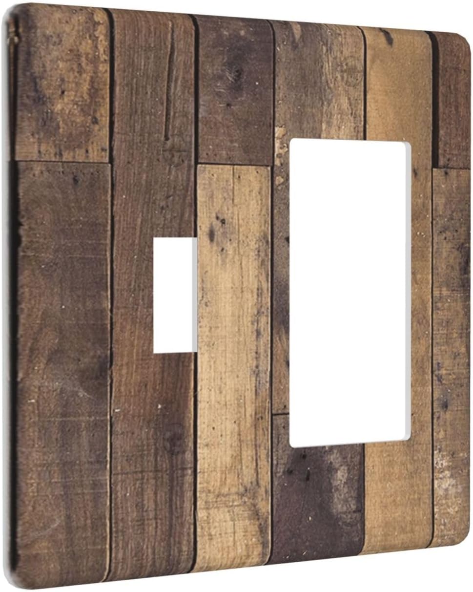 Cool Brown Wood Style Vintage Rustic Print Outlet Covers 1 Toggle 1 Rocker Combination Decorative Wall Plate Electrical Switch Plates Light Switch Cover Plate for Farmhouse Home Decor