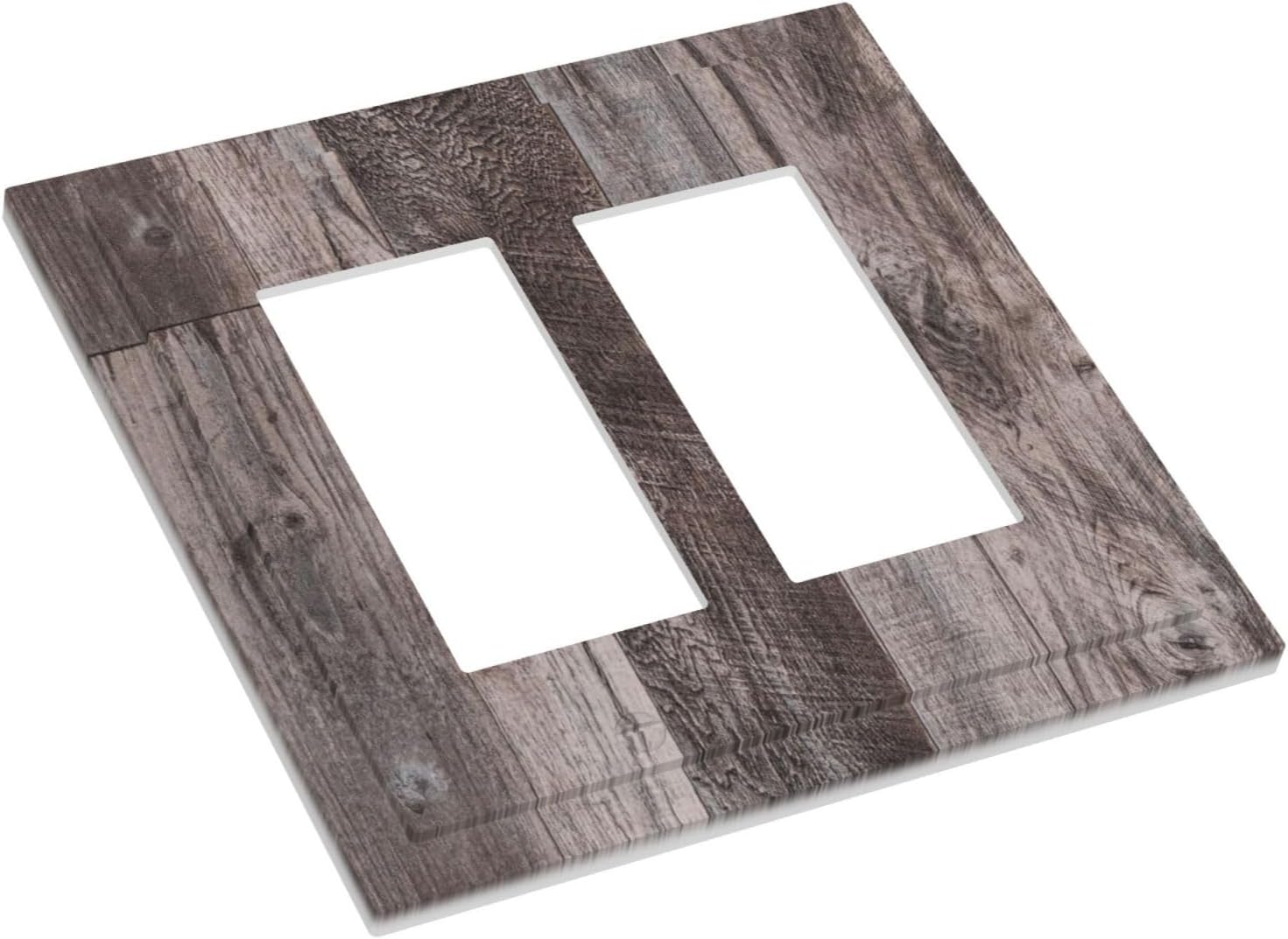 Decorative Outlet Covers Rustic Dark Grey Wood Retro Country Wooden 2 Gang Double GFCI Rocker Electrical Wall Panels Light Switch Cover Plate for Farmhouse Cabin Decor