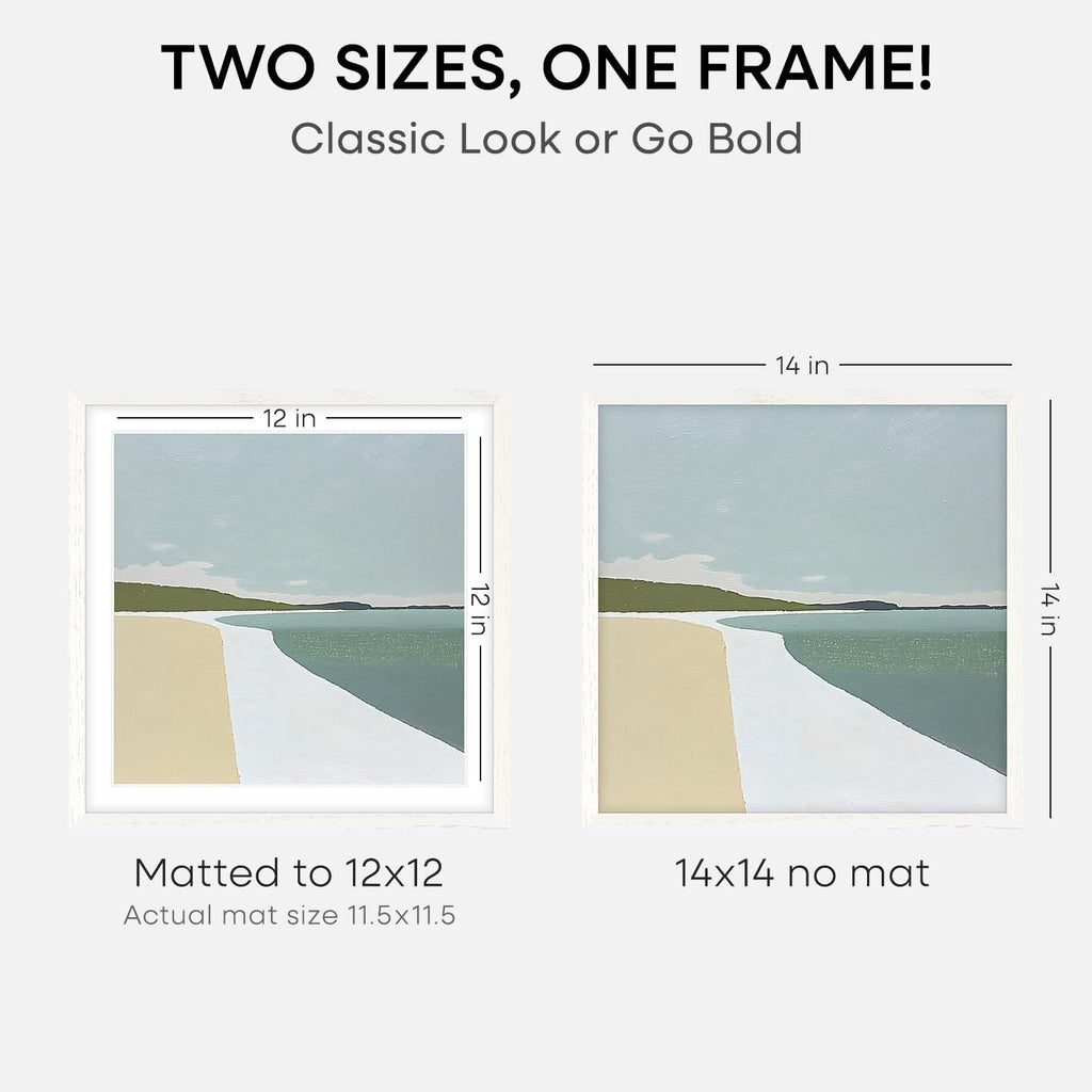 Homeforia 14x14 White Picture Frame, High End Oak 14 x 14 Square Wood Frames with Mat 12 by 12 inches Photo, 14by14 White Wooden Poster Frames Matted to 12x12 Print, Tempered Glass, Wall Kit, Set of 1