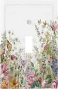 Decorative Light Switch Cover Boho Wildflower Colorful Floral Butterfly 1 Gang Single Toggle Device Electrical Faceplate Switchplates Decorator Outlet Wall Plate For Bed Room Living Room