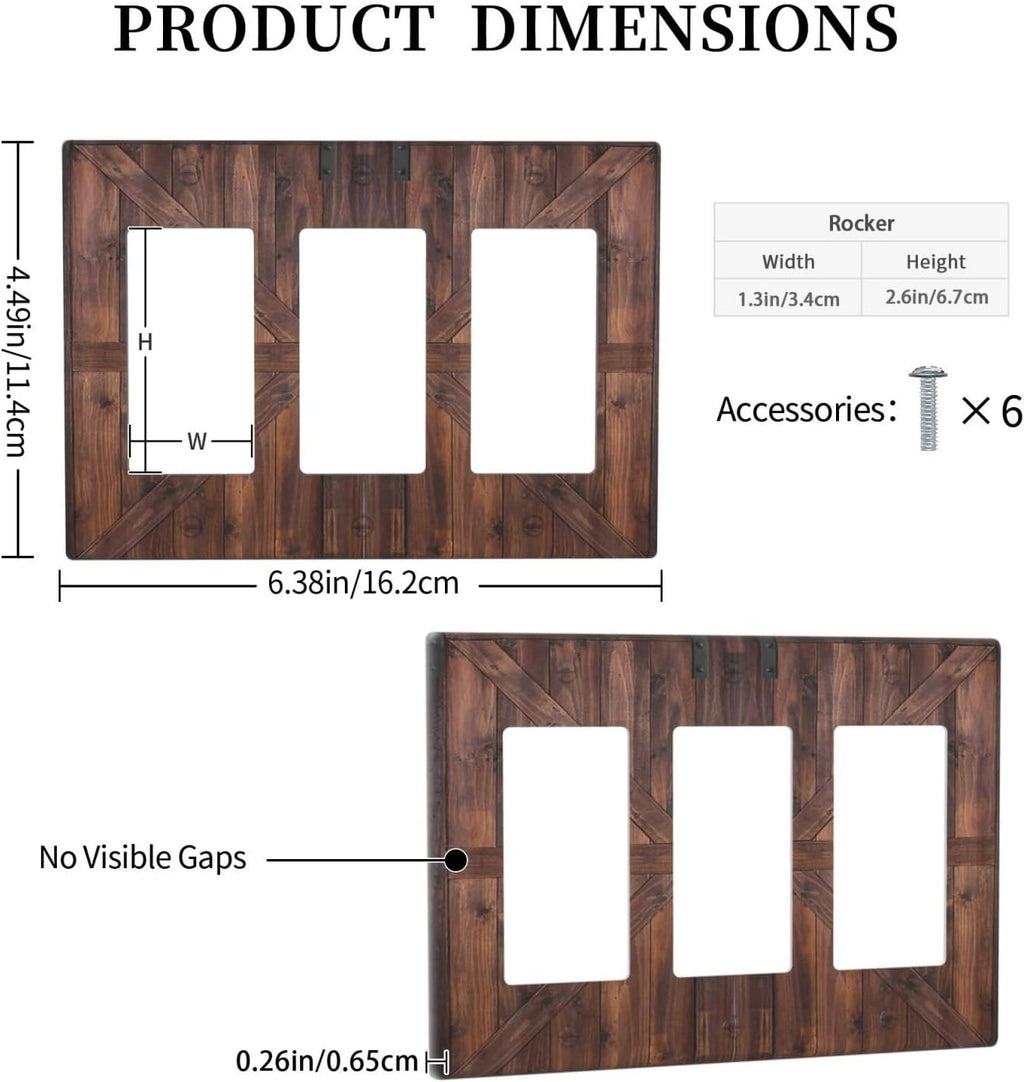 Decorative Outlet Covers Vintage Brown Farmhouse Barn Door 3 Gang Light Switch Cover Plate Triple Rocker Wall Plates for Electrical Outlets Switch Plate Covers for Bedroom Home Decor