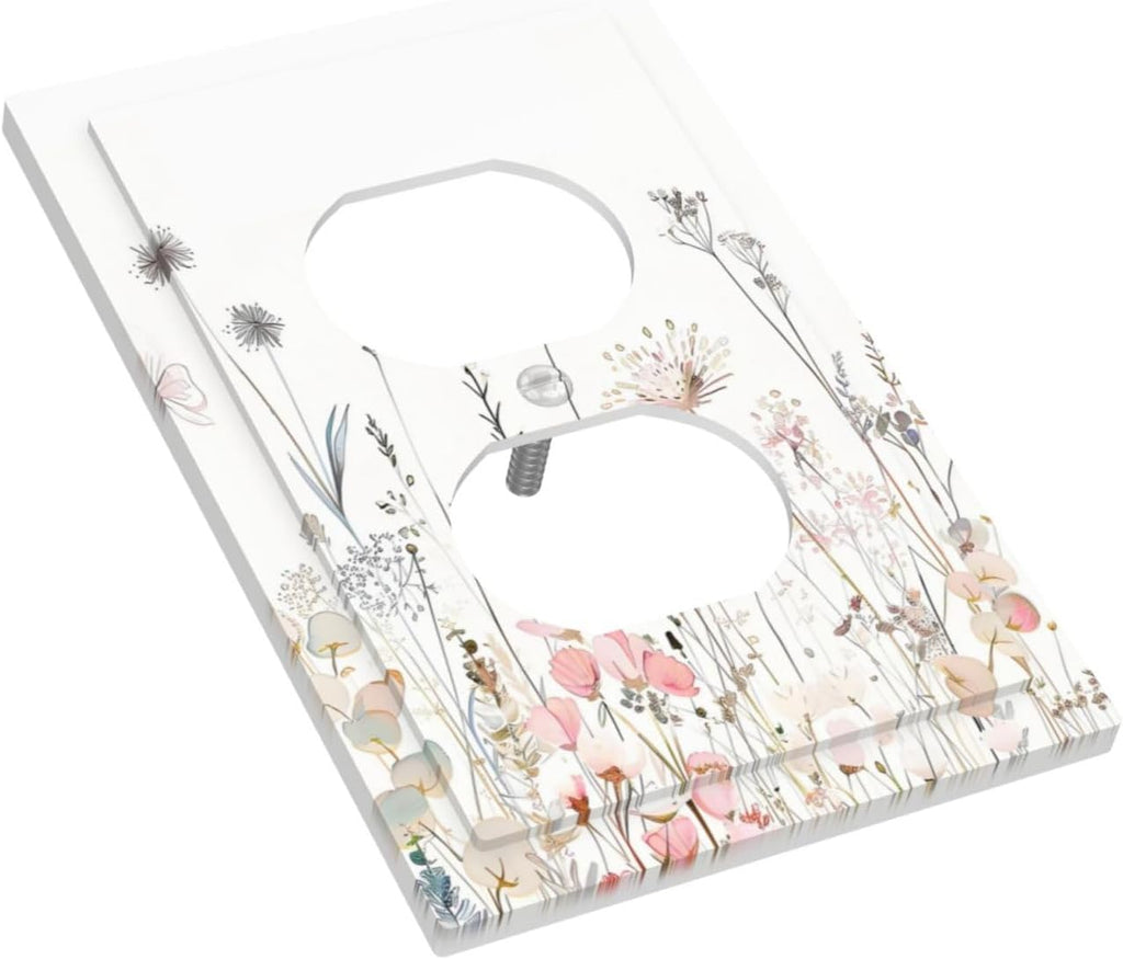 Floral Watercolor Wildflower Dandelion Plant Outlet Covers 1 Gang Duplex Light Switch Cover Decorative Switch Plates Electrical Receptacle Faceplate Wall Plate for Farmhouse Bed Room Decor