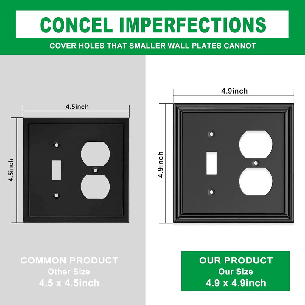Black Modern Decorative Wall Plate Light Switch Cover Decorator Outlet Covers Rocker Switch Plates Bamboo Fiber Material Wall Plates for Kitchen Bathroom (2 Gang Toggle/Duplex-2 Pack)