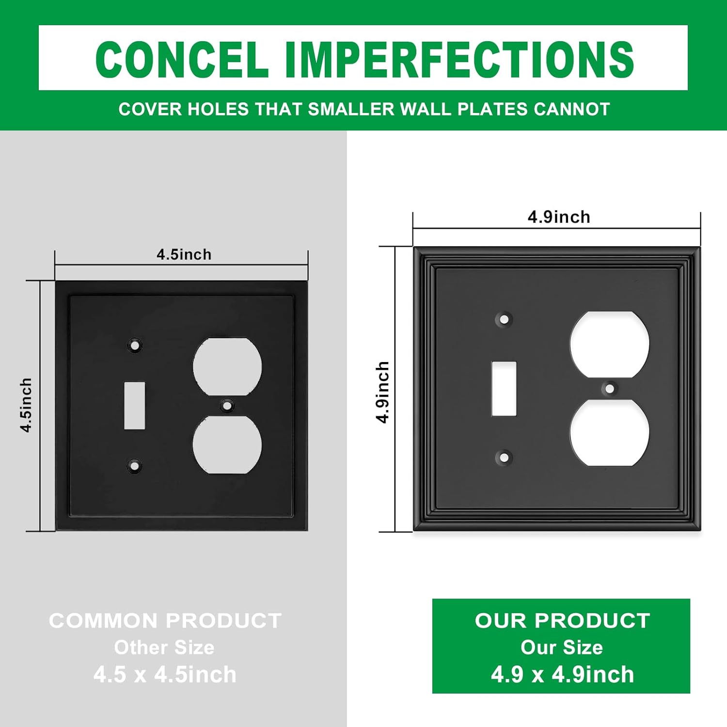Black Modern Decorative Wall Plate Light Switch Cover Decorator Outlet Covers Rocker Switch Plates Bamboo Fiber Material Wall Plates for Kitchen Bathroom (2 Gang Toggle/Duplex-2 Pack)