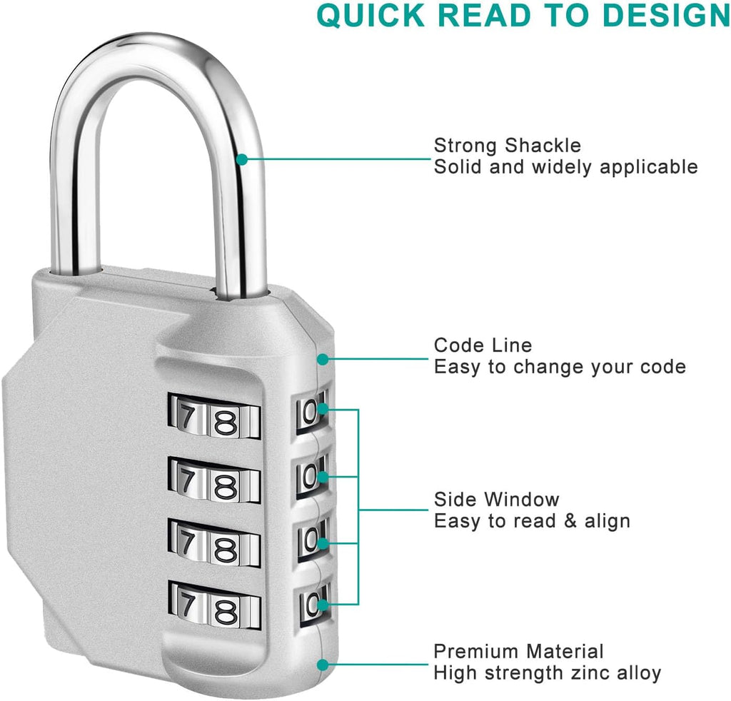 ZHEGE Combination Lock Outdoor, 4 Digit Re-settable Padlock for Gym, School, Fence, Employee Locker (Sliver)