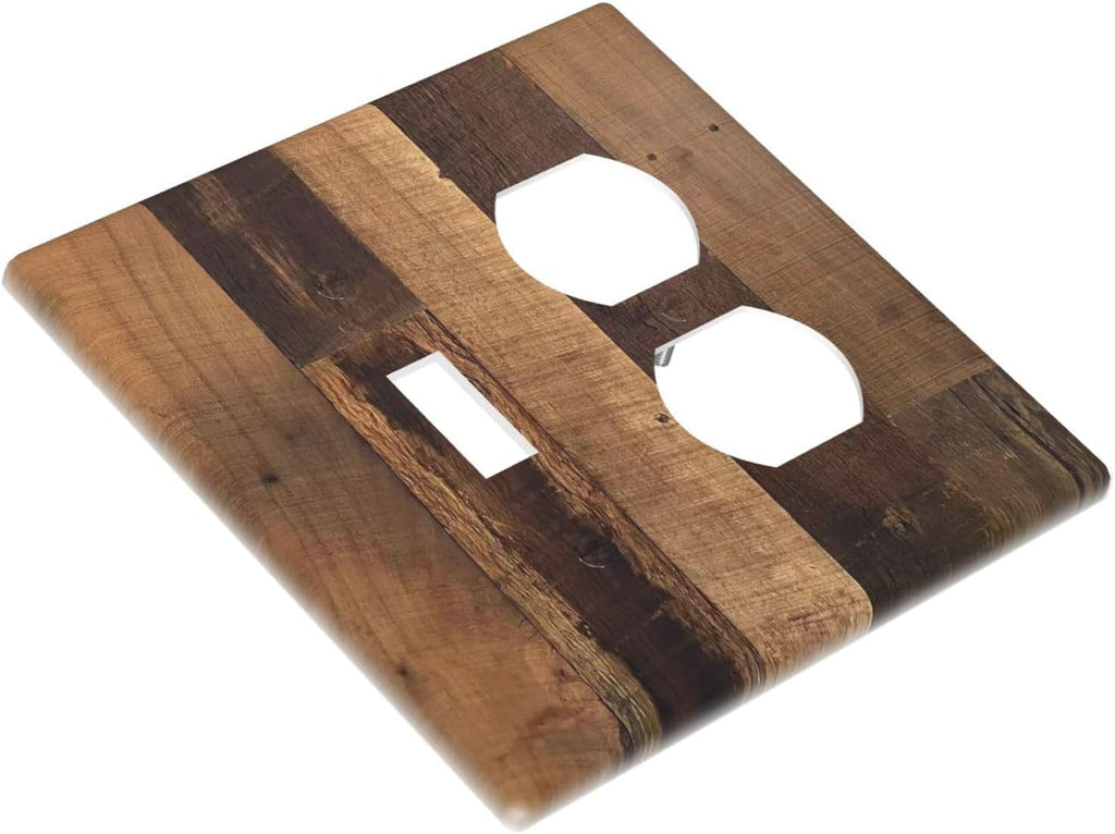Rustic Brown Wood Vintage Wood Board Wallplates 1 Toggle 1 Duplex Switch Plate Electrical Gfci Faceplate Decorative Light Switch Covers For Farmhouse Cabin Decor