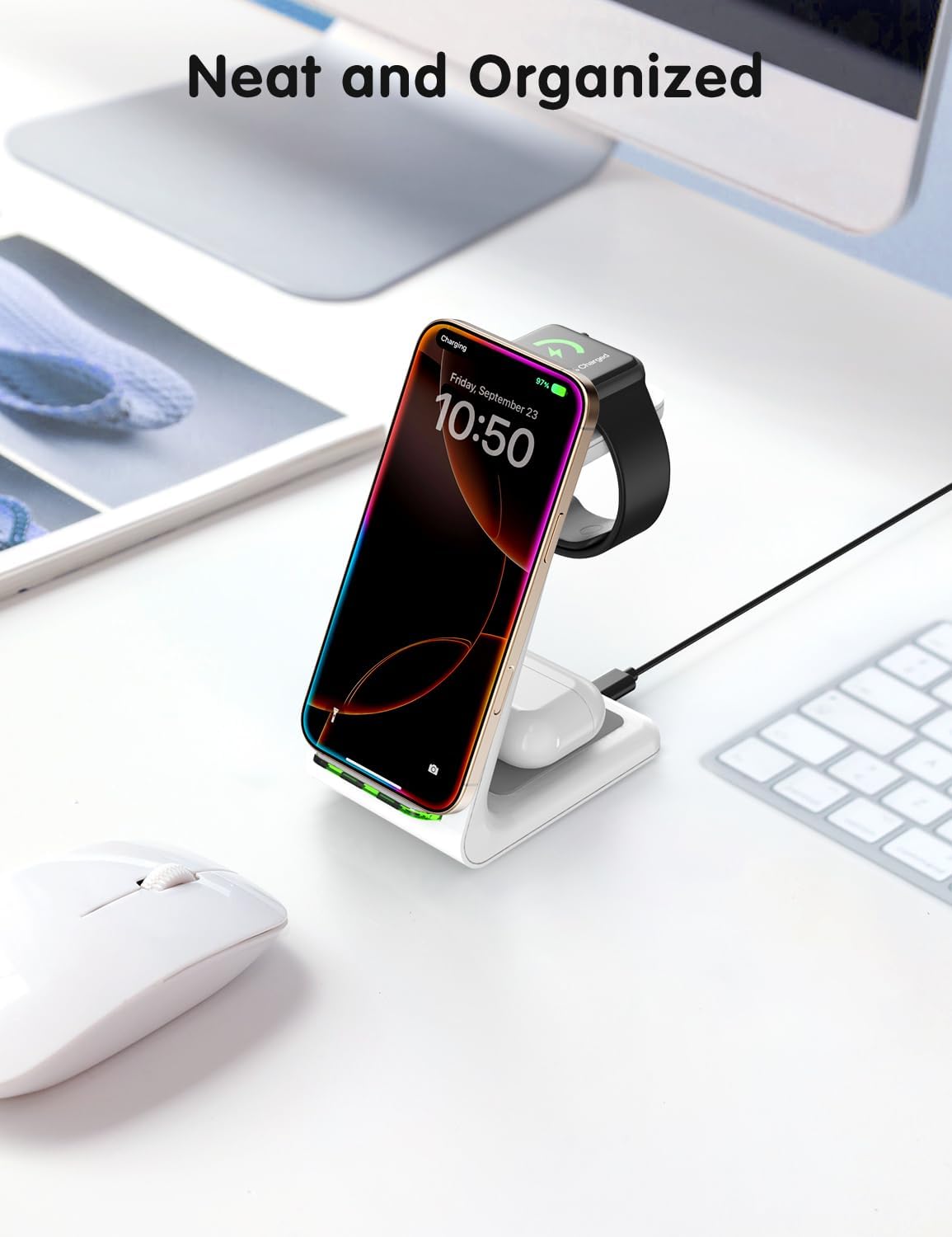 Wireless Charger for iPhone Charging Station: 3 in 1 Phone Charger Stand for iPhone 17/16/15/14/13/12/11/SE/X Pro Max Plus - Apple Watch 11/10/9/Ultra 2/8/SE/7/6/5 - AirPods 4/Pro 2/3