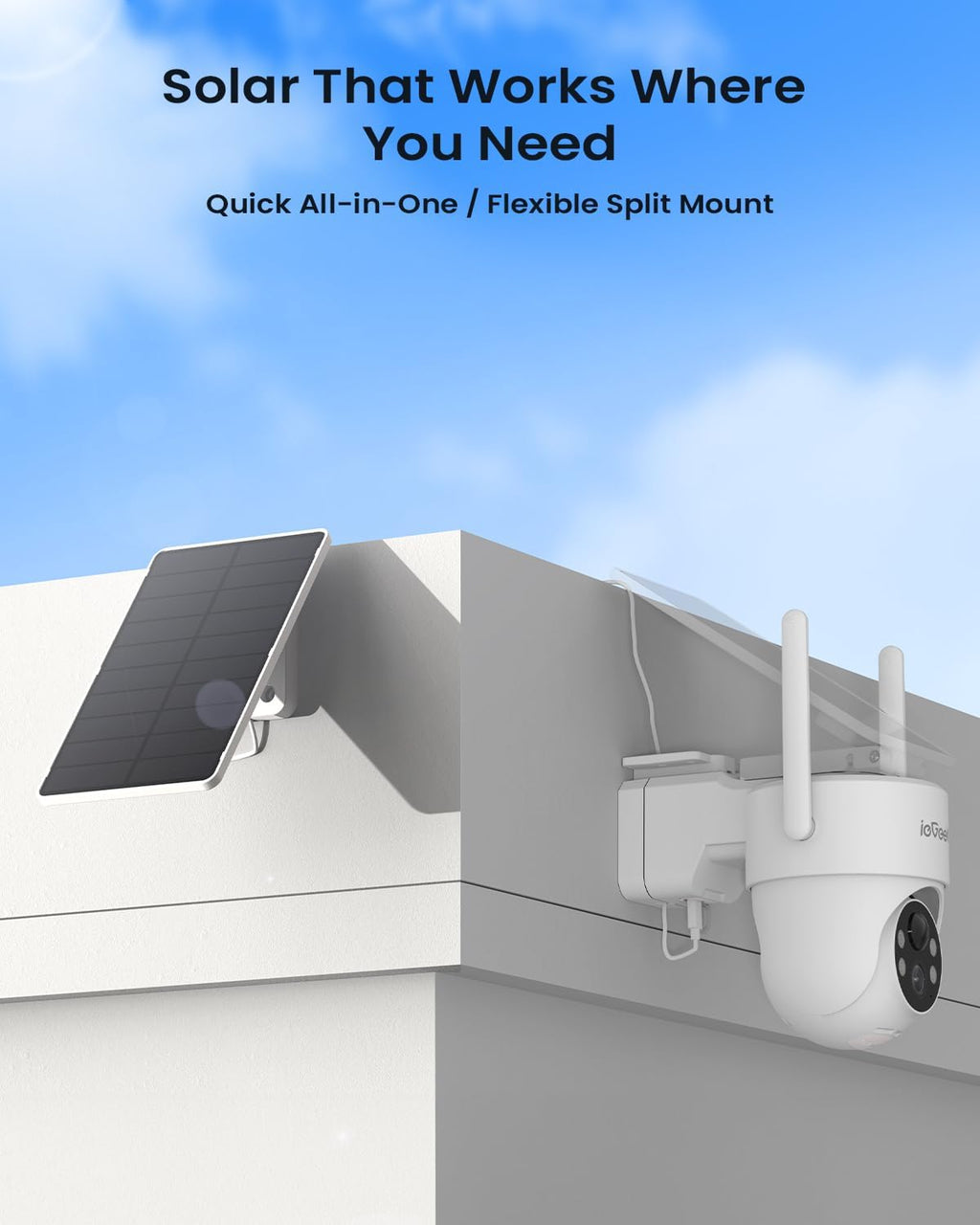 ieGeek 2 Pack S5 Solar Security Camera Wireless Outdoor – 2K 3MP WiFi Camera with Removable Solar Panel, 360° Pan Tilt, Color Night Vision, AI Detection, 2-Way Audio, IP65 for Home Security