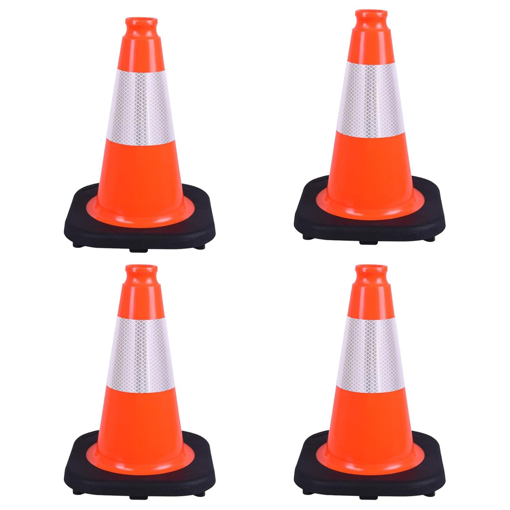 4 Pack 12 Inch Orange PVC Traffic Cones Black Base Stable Durable, Sport Training Soccer Practice Kids Safety Markers Indoor Outdoor Use (4, Orange, 12 Inch)