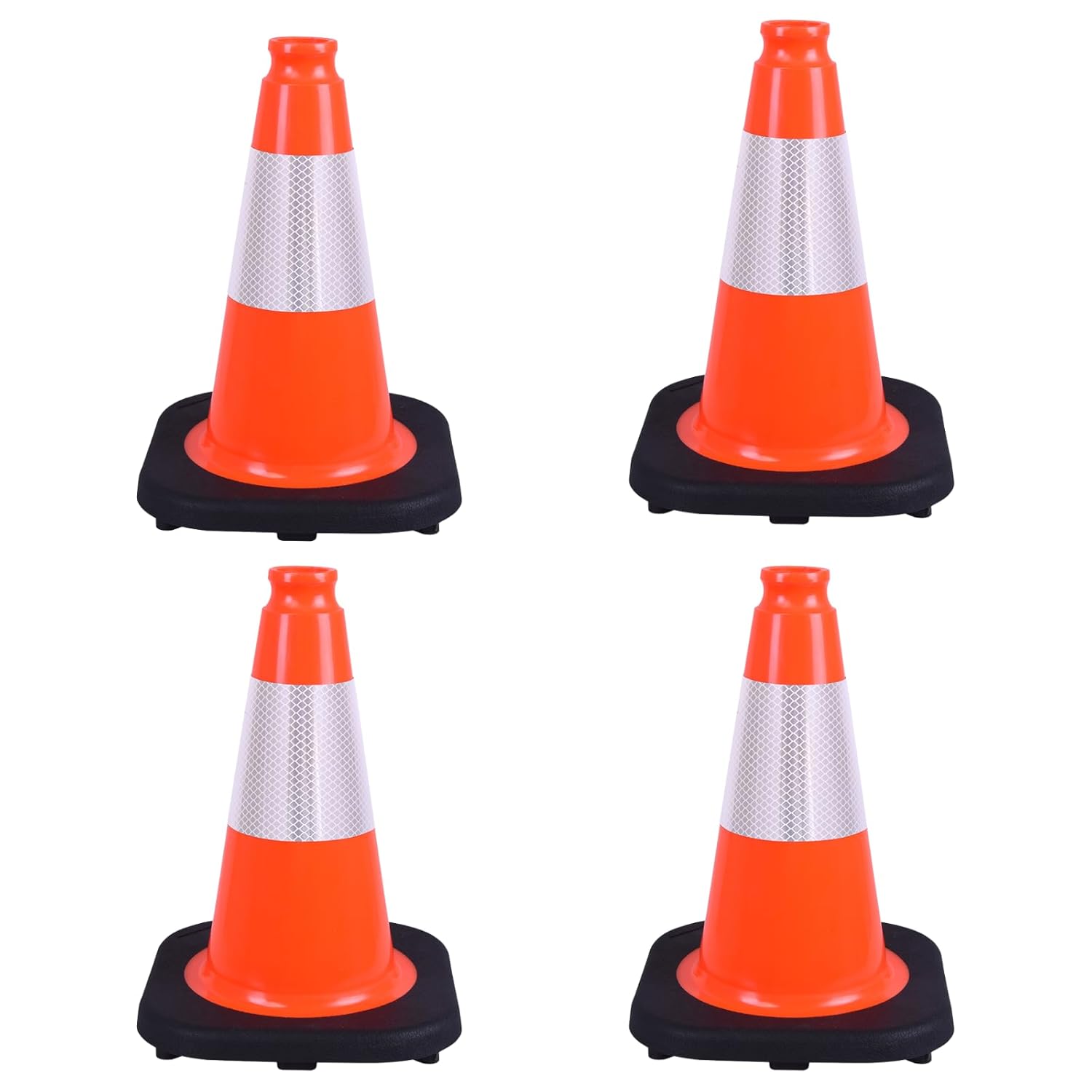 4 Pack 12 Inch Orange PVC Traffic Cones Black Base Stable Durable, Sport Training Soccer Practice Kids Safety Markers Indoor Outdoor Use (4, Orange, 12 Inch)
