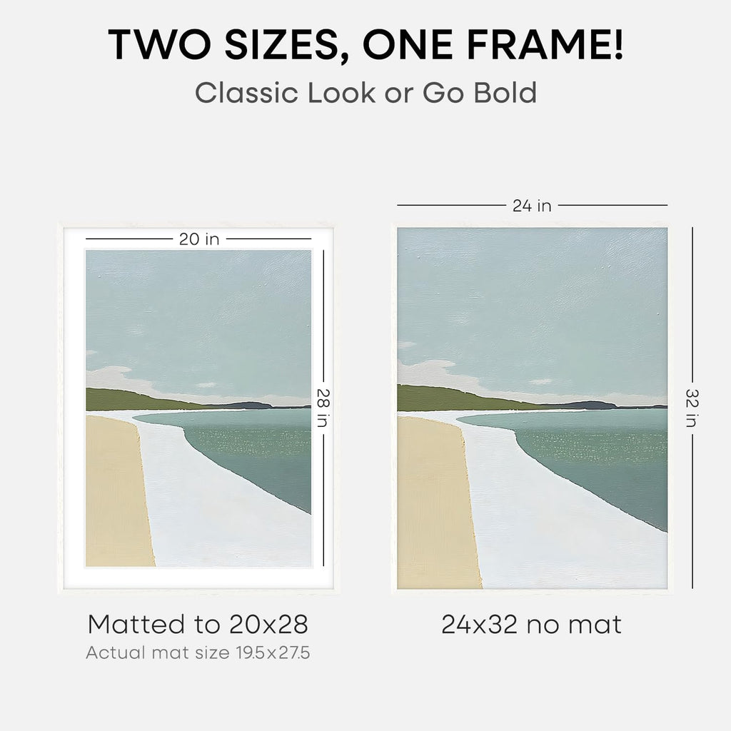 Homeforia 24x32 Picture Frame White Wood, High End Oak 24 x 32 Poster Frame with Mat 20 by 28 for Photo, 24x32 Large Wooden Picture Frame Matted to 20x28, 32x24 Thin Frames, Tempered Glass, Wall Kit, Set of 1