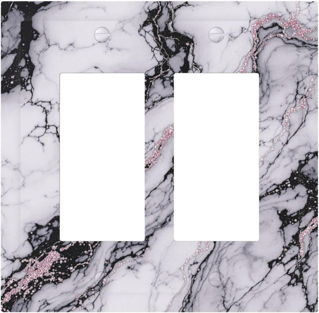 Decorative Outlet Covers White Marble Pattern Black Lines Pink Lines 2 Gang Double GFCI Rocker Electrical Wall Panels Light Switch Cover Plate for living Room Office Decor