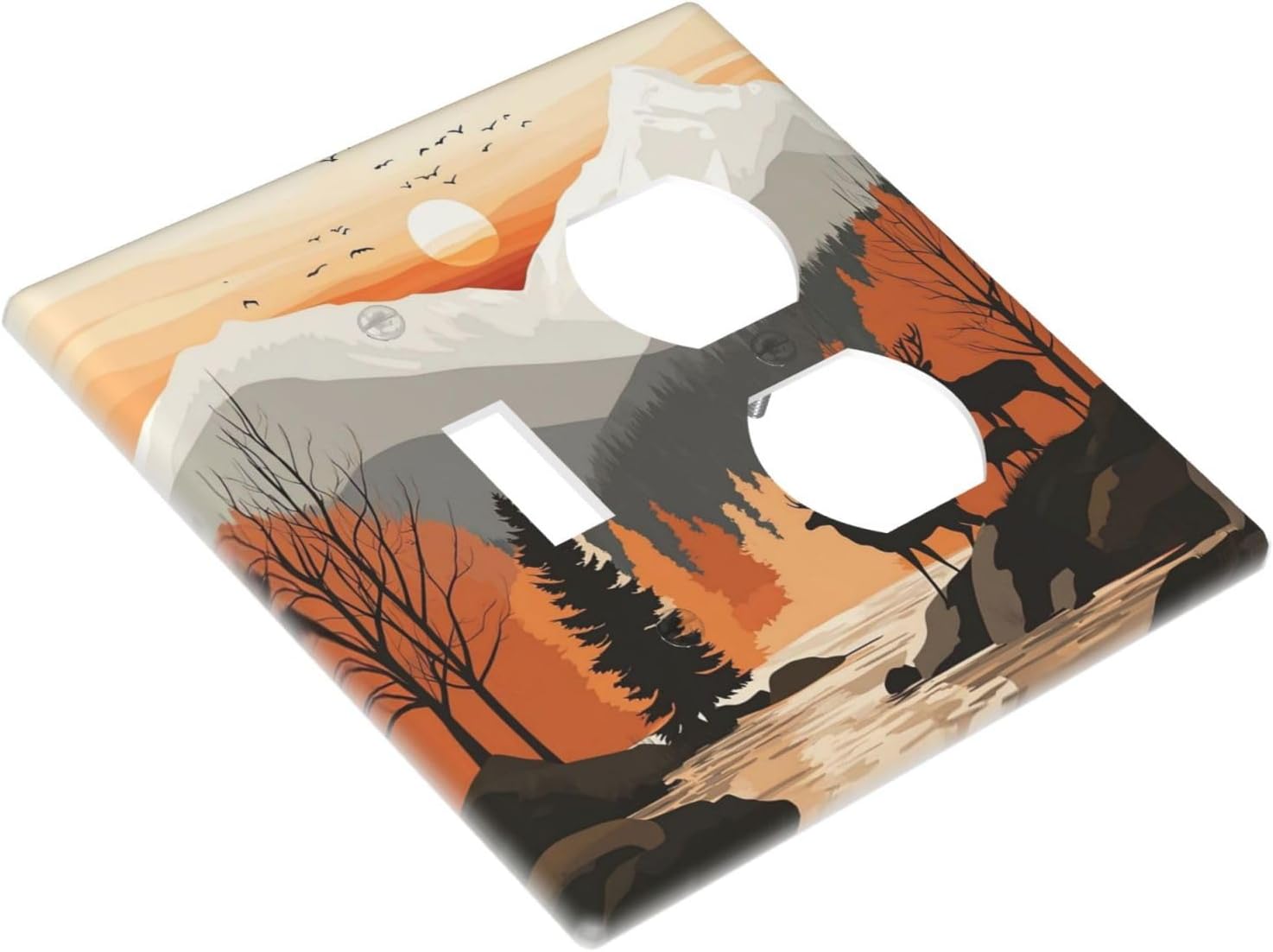 Sun Forest Deer Snow Mountain River Wallplates 1 Toggle 1 Duplex Switch Plate Electrical Gfci Faceplate Decorative Light Switch Covers For Bed Room Living Room Decor