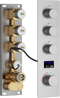 Triple Function Shower Diverter Digital Display Shower Mixer Valve Kit Replacement Temperature Control Valve with Individual On Off Flow Control Shower Valve, Brushed Nickel