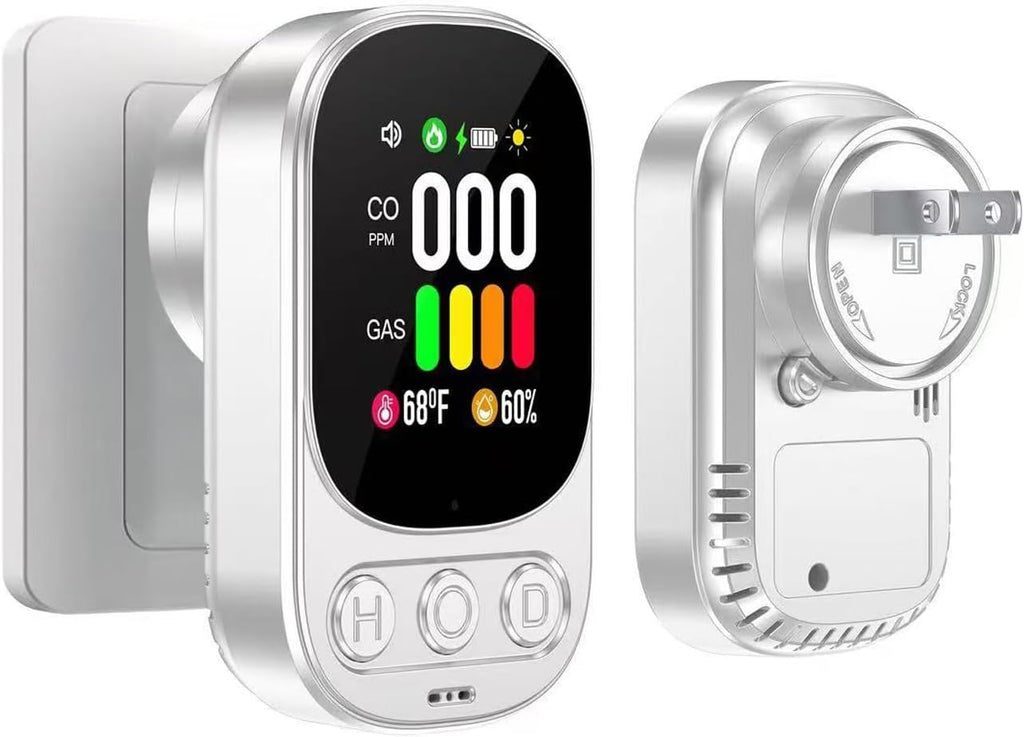 4-in-1 Carbon Monoxide Detectors Plug in & Combination Gas, Portable Carbon Monoxide Detector & Carbon Monoxide Alarm with Temperature & Humidity for Home/Travel(White)