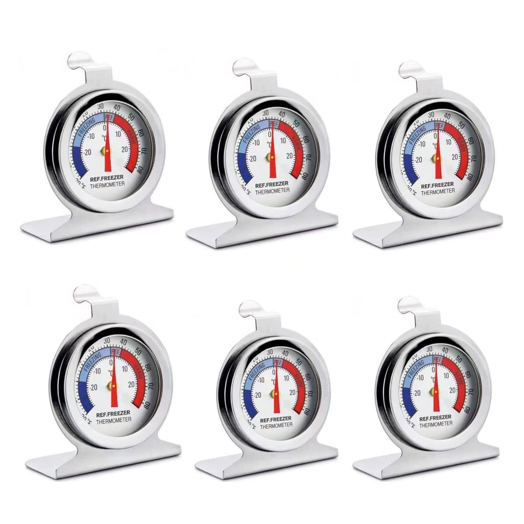 TENBOR 6 Pack Refrigerator Freezer Thermometer, Large Dial Analog, Stainless Steel, Waterproof, -20 to 80/-30 to 30