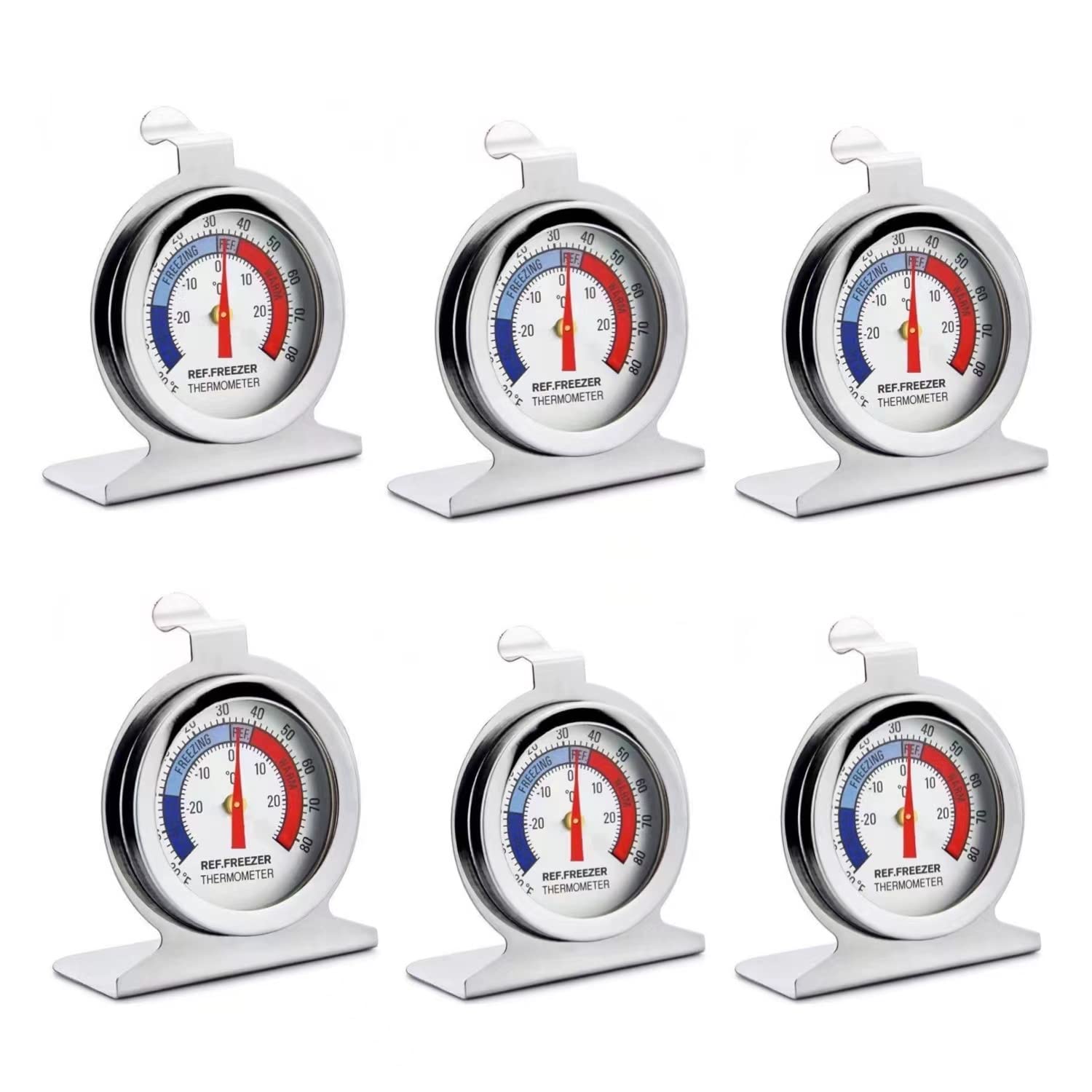 TENBOR 6 Pack Refrigerator Freezer Thermometer, Large Dial Analog, Stainless Steel, Waterproof, -20 to 80/-30 to 30
