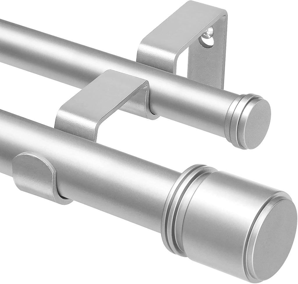 Double Curtain Rod 66 to 120 Inch, HOTOZON 1 Inch Heavy Duty Double Curtain Rods for Windows 54 to 116 Inches(4.5-9.6 ft), Telescoping Drapery Rod with Simple End Finials, Silver
