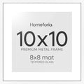 Homeforia 10x10 White Picture Frame, High End Metal 10 by 10 Square Frames with Mat 8 x 8 Opening, 10by10 Poster Frames Matted to 8x8 Photo, Wall or Tabletop Frames, Tempered Glass, Wall Kit, Set of 1