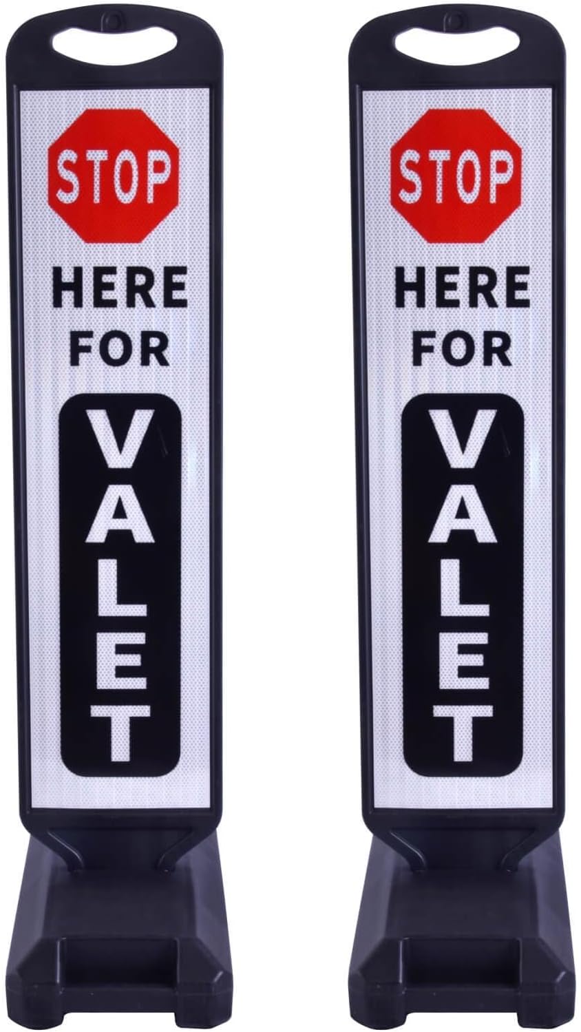 Valet Parking Sign with Heavy Weighted Water-Filled Base - 2 Sets, Reflective Traffic Sign for Parking Lots, Events, and Driveways, Durable and Portable Design