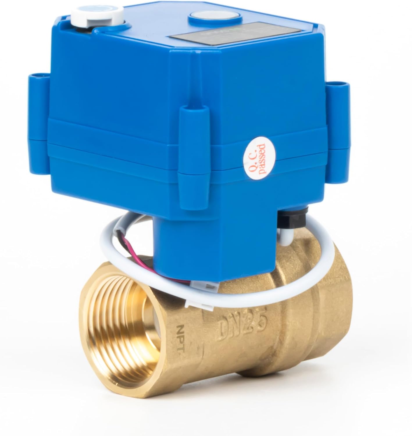 U.S. Solid Motorized Ball Valve with Manual Function - 1" Brass, Standard Port, 85-265V AC, 2-wire Automatic Return, Normally Closed