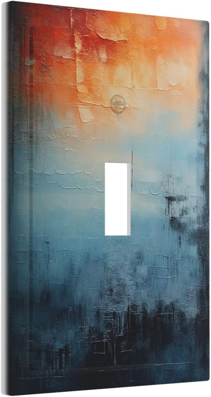 Blue Orange Abstract Modern Minimalist Oil Painting Single Toggle Light Switch Cover plate Outlet Cover Decorative Switchplate Wall Plates Electrical Panel Cover for Bathroom Living Room 5 X 3 IN