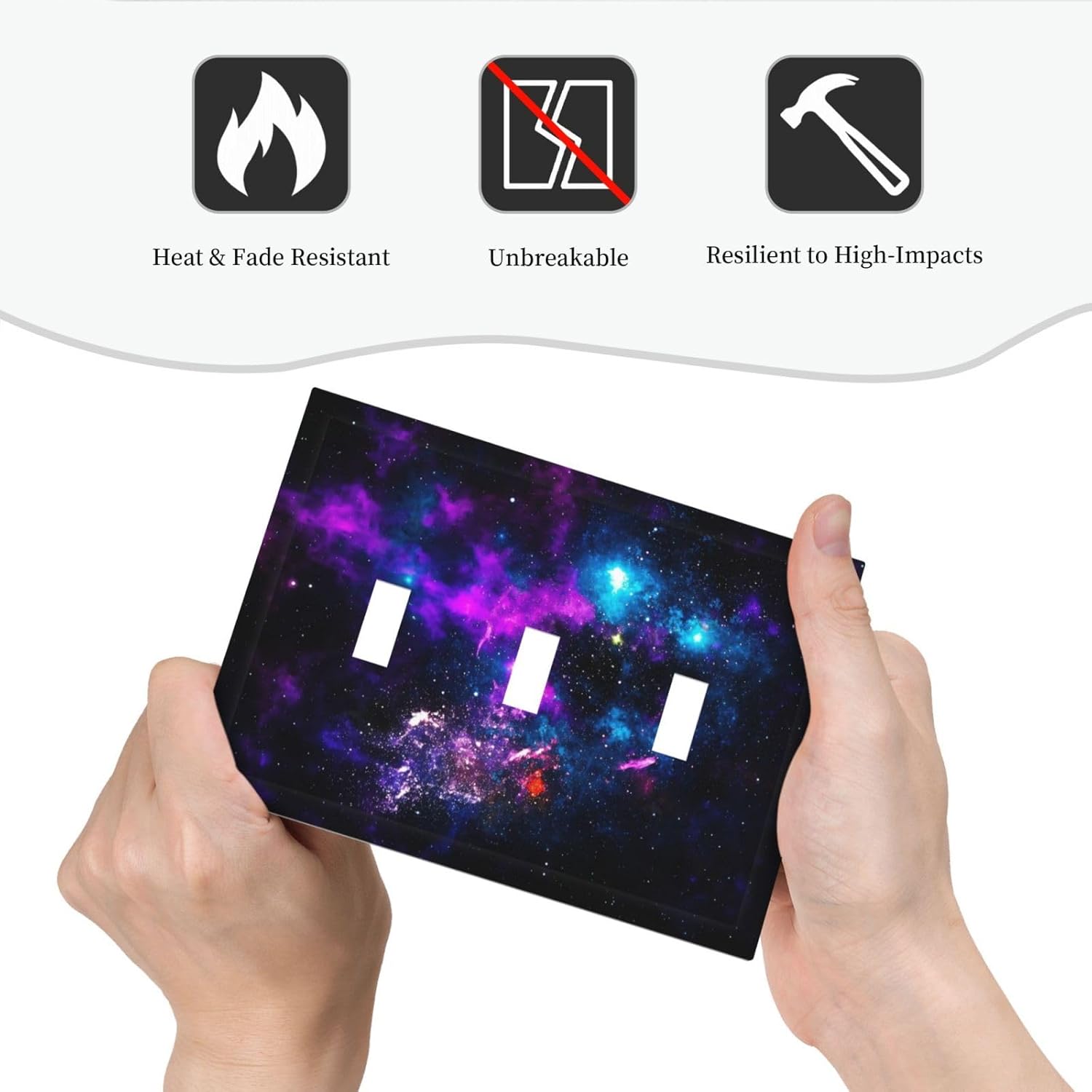 Outer Space Colorful Starry Sky Galaxy Planet Decorative Switch Plates 3 Gang Wall Plate Triple Toggle Light Switch Cover Faceplate Electrical Wall Panels for Bed Room Living Room Decor