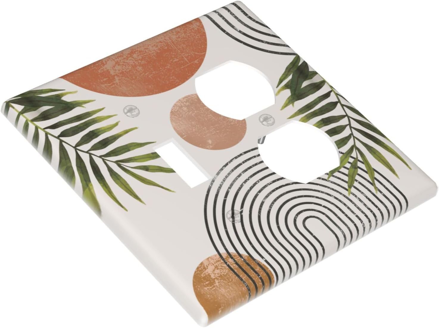Beautiful Boho Mid Century Large Archs Sun Leaves Plants Wallplates 1 Toggle 1 Duplex Switch Plate Electrical GFCI Faceplate Decorative Light Switch Covers for Bedroom Living Room Decor