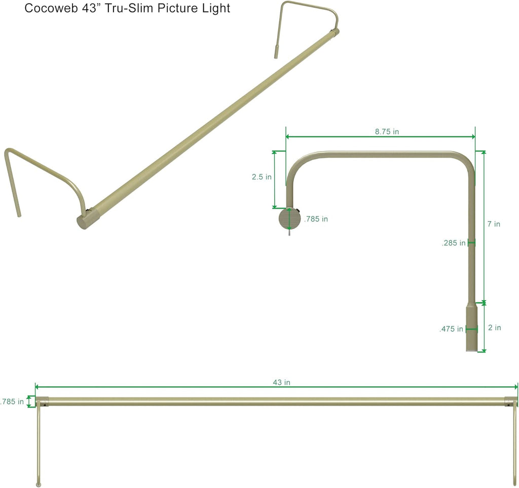 Cocoweb 43 Inch Tru-Slim Antique Brass Picture Light - LED, 2700K, Adjustable Arm, Plug-in, Toggle Switch, Sleek and Compact Design
