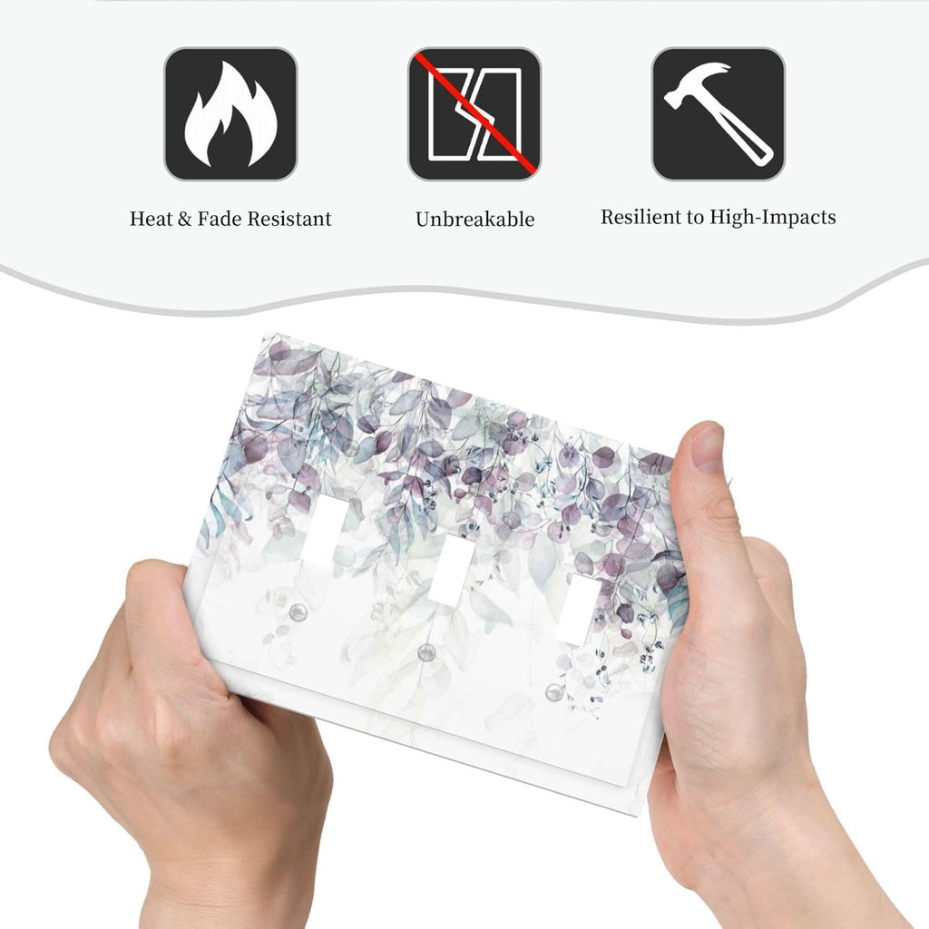 Hazy Leaves Ivy Nature Plants Eucalyptus Leave Decorative Switch Plates 3 Gang Wall Plate Triple Toggle Light Switch Cover Faceplate Electrical Wall Panels for Bedroom Home Decor