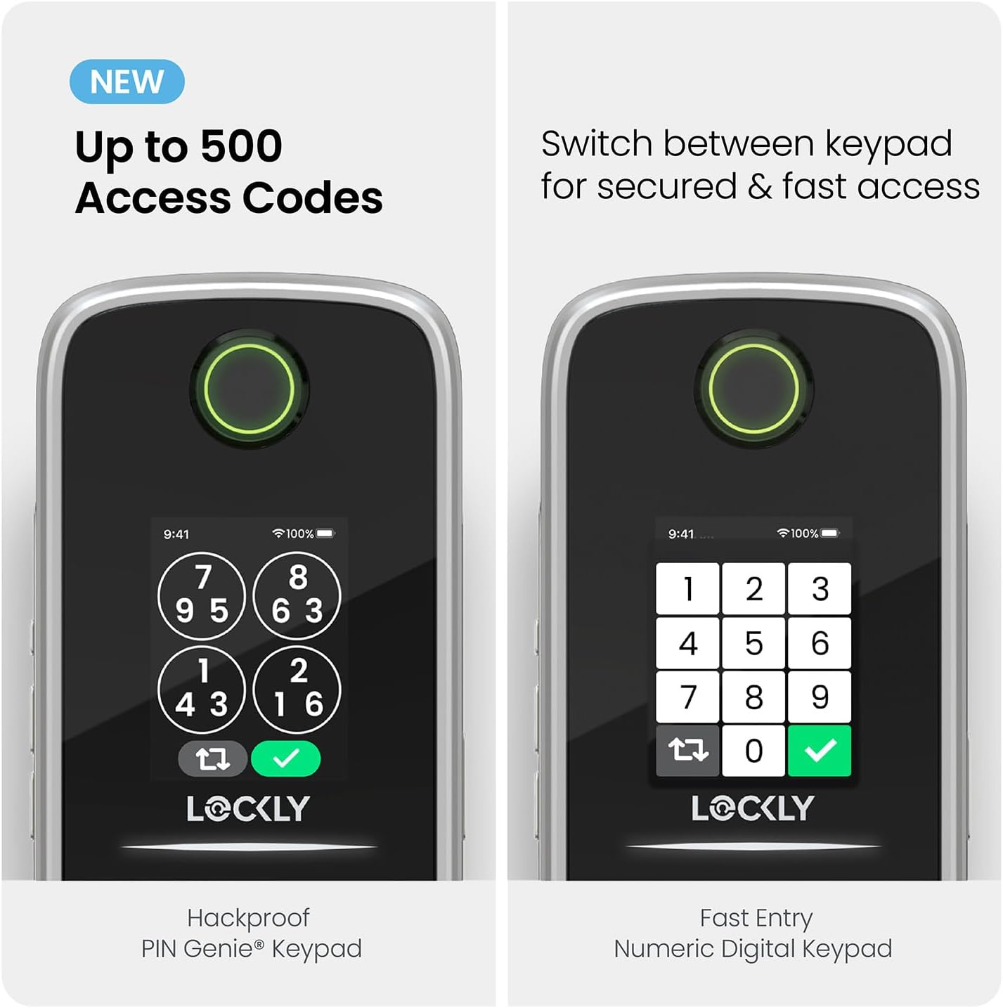 Lockly Smart Lock Secure Pro (2025 Latest Version),Fingerprint Door Lock, Keyless Entry, Built-in Wi-Fi Latch, PIN Genie Keypad (Silver)