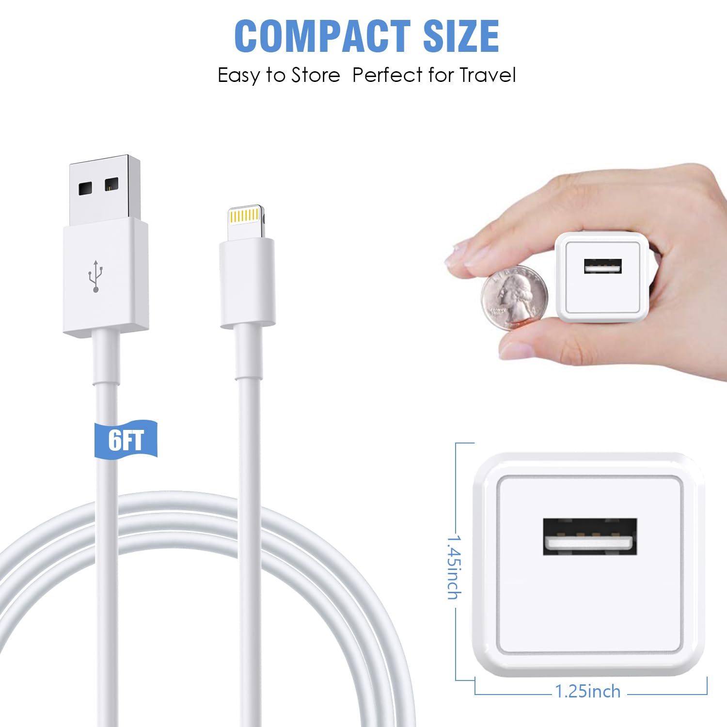 iPhone Charger Cord 6FT, [Apple MFi Certified] 2 Pack Lightning Cable Cube Phone Charging Transfer Cord Cable USB Plug Wall Charger Block Travel Adapter for iPhone 14/13/12/11/SE 2022/8/7/XS/XR/X/iPad