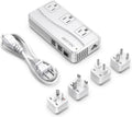 BESTEK Universal Travel Adapter 220V to 110V Voltage Converter with 6A 4-Port USB Charging and UK/AU/US/EU Worldwide Plug Adapter (White)