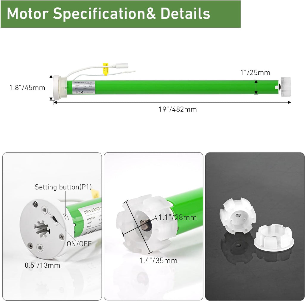 DM25LEU/S -1.1/28 Bi-Directional Battery Motor for Roller Shades - Quiet, Wireless, and Easy to Install