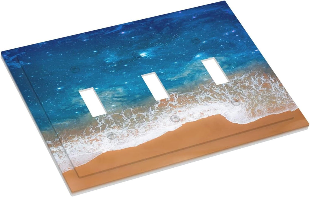 Light Switch Covers Blue Sea Ocean Beach Waves 3 Gang Wall Plates Triple Toggle Outlet Cover Decorative Switchplates Electrical Panel Cover for Kitchen Living Room 4.8 X 6.7 IN