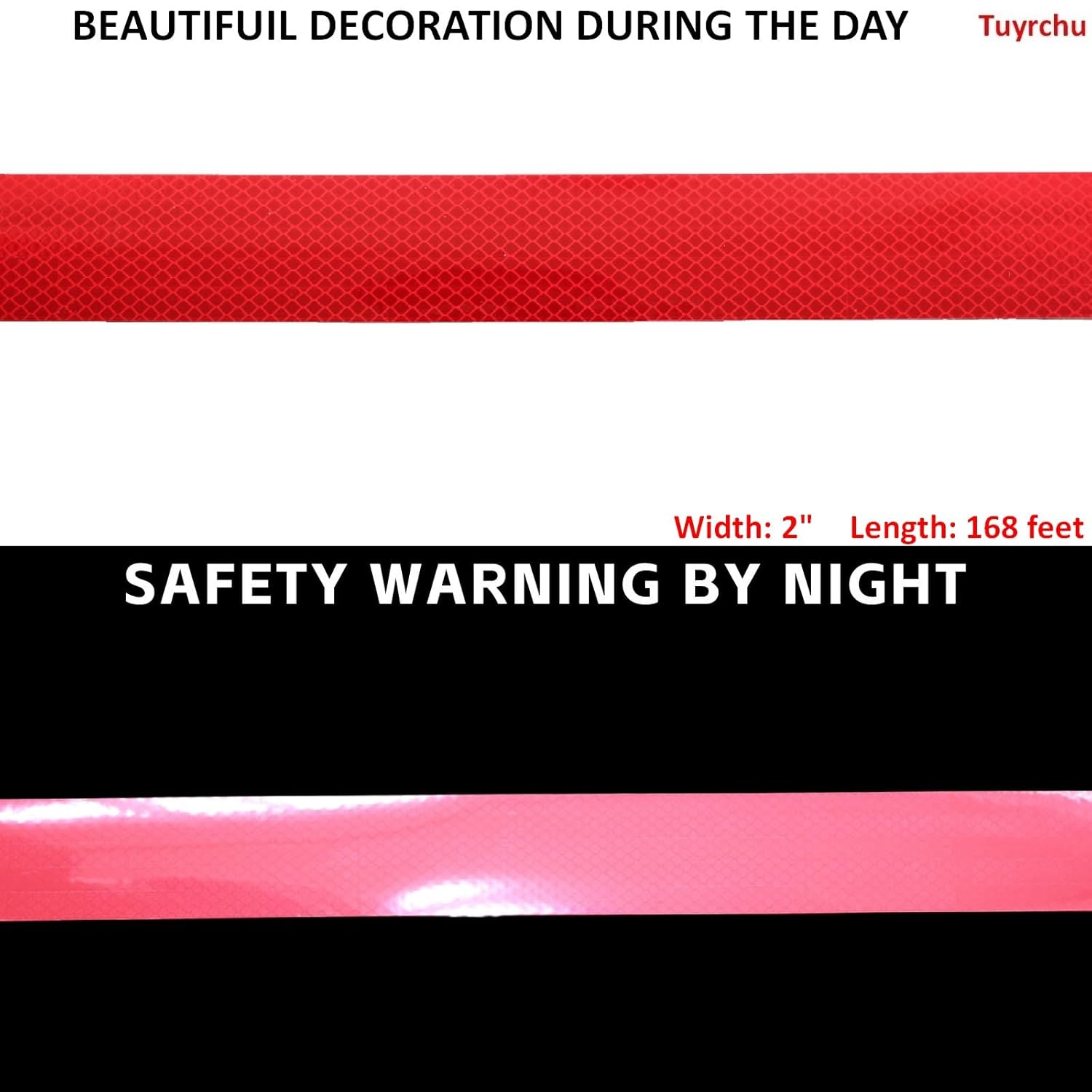 Non Fading Red Reflective Tape Outdoor Waterproof 2 inch, High Visibility Warning Industrial Marking Tape,Safety Stickers (68 feet)