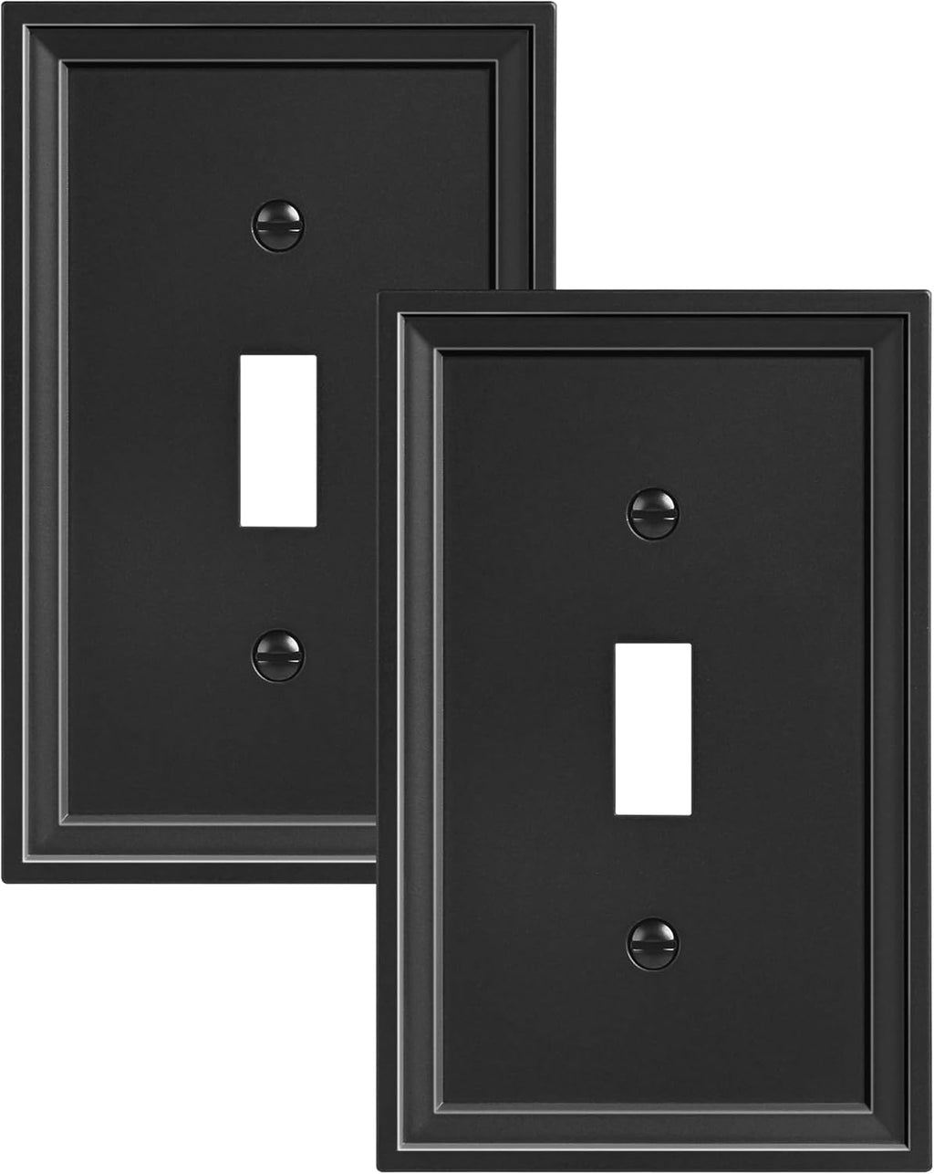 2-Pack Single Toggle Light Switch Covers Wall Plate, Black Decorative Switch Plate Covers, 1 Gang Natural Bamboo Fiber Wall Plate, Corrosion Resistant