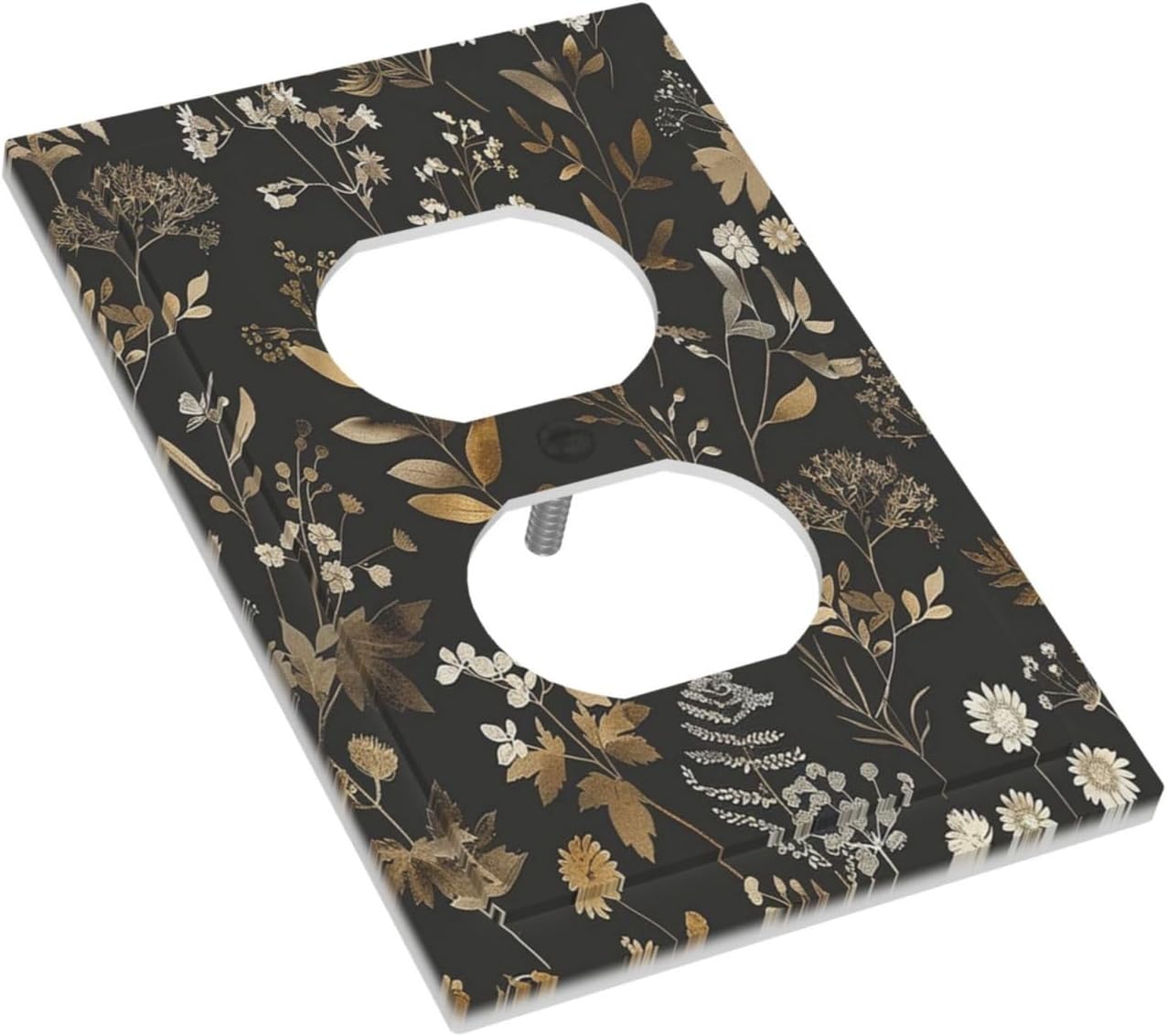 Outlet Covers Black Gold Floral Dark Leaves Vintage Flowers 1 Gang Duplex Light Switch Cover Decorative Switch Plates Electrical Receptacle Faceplate Wall Plate for Bed Room Home Decor
