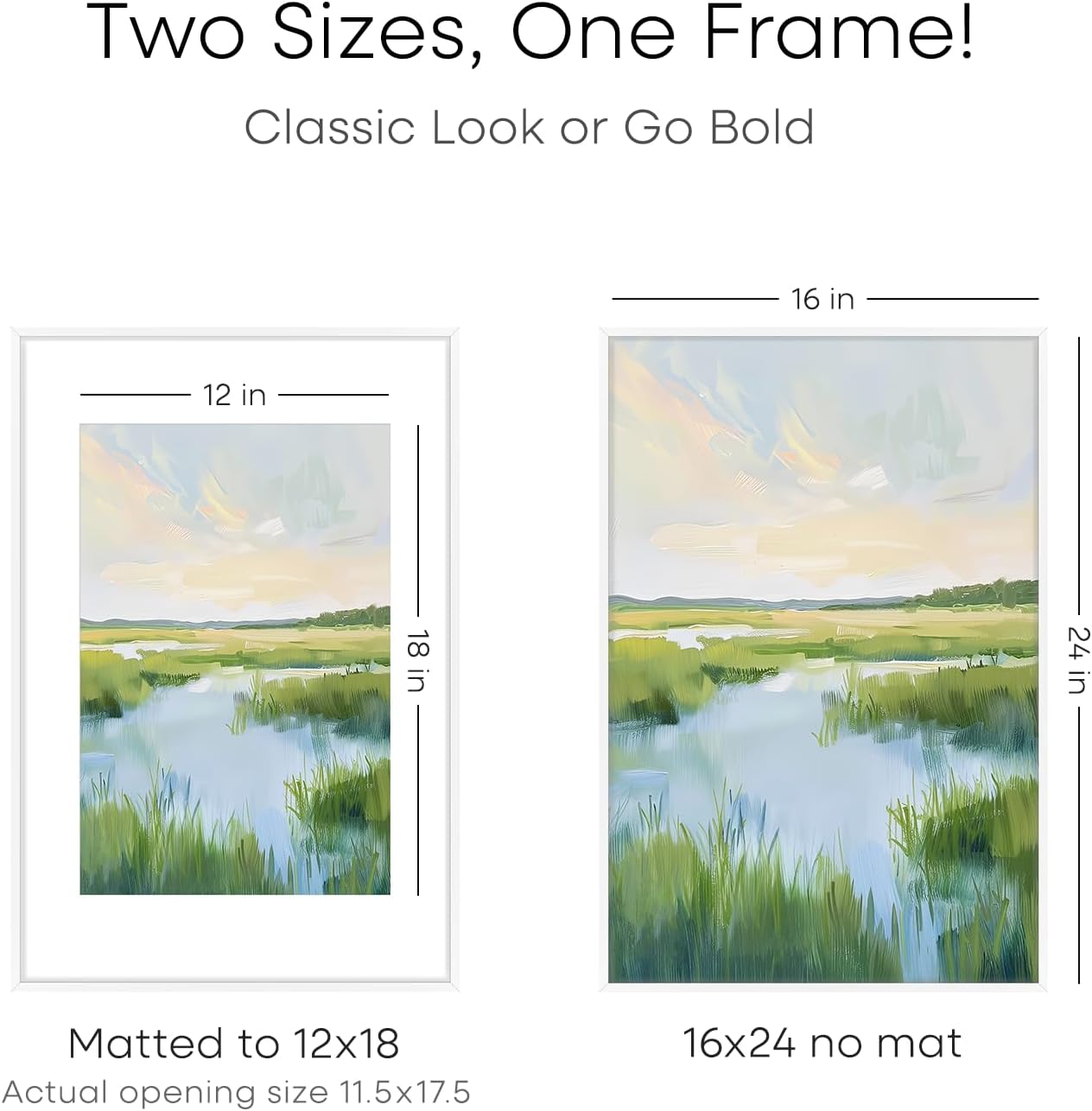 Homeforia 16 x 24 Picture Frame White, High End Metal 24x16 Poster Frame, 16 x 24 White Frames Matted to 12 by 18 inch Print, 24by16 Thin Frame with Mat 12x18 Photo, Tempered Glass, Wall Kit, Set of 1