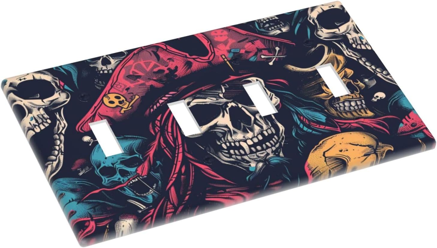 Light Switch Covers Pirate Colourful Skeleton Red Hat Quad Toggle Electrical Faceplate 4 Gang Wall Plate Decorative Switch Plates For Farmhouse Cabin Decor