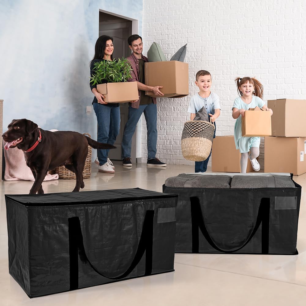 ClearSpace Heavy Duty Moving Bags or Storage Bags – Black Storage Bins with Lids, Large Moving Boxes with Backpack Straps & Zippers,– Packing Box & Moving Supplies for College Dorm, 8 Pack