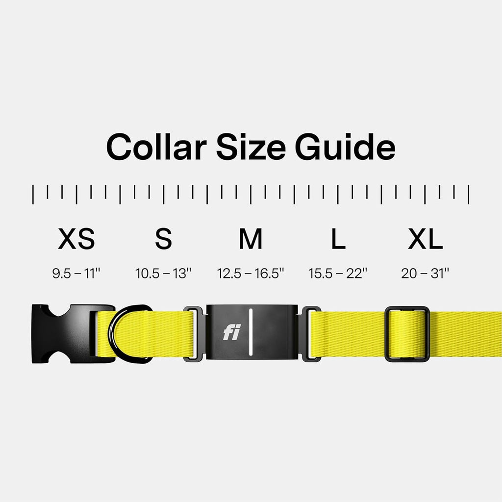 New Fi Series 3+ Smart Dog Tracker Collar [12 Month Membership Included] GPS Tracker for Dogs with Health & Behavior Monitoring, Escape Alerts, Waterproof, LED, Apple Watch Compatible (Yellow, Large)