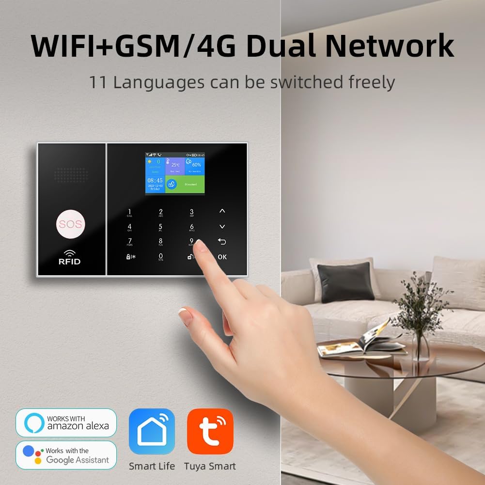 YBJ Wireless Alarm System for Home Security,DIY 4G Smart Home Alarm System with APP Alert, 24-Piece-Kit (Motion Detector,Door Window Sensor,Siren,Remote Control),Work with Alexa and Google Assistant