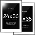Homeforia 24x36 Picture Frame Black, High End Metal 24 x 36 Large Poster Frames with Mat 20 by 30 inch Photo, 24x36 Thin Frame Matted to 20x30 in Print, 36x24 Frame, Tempered Glass, Wall Kit, Set of 2