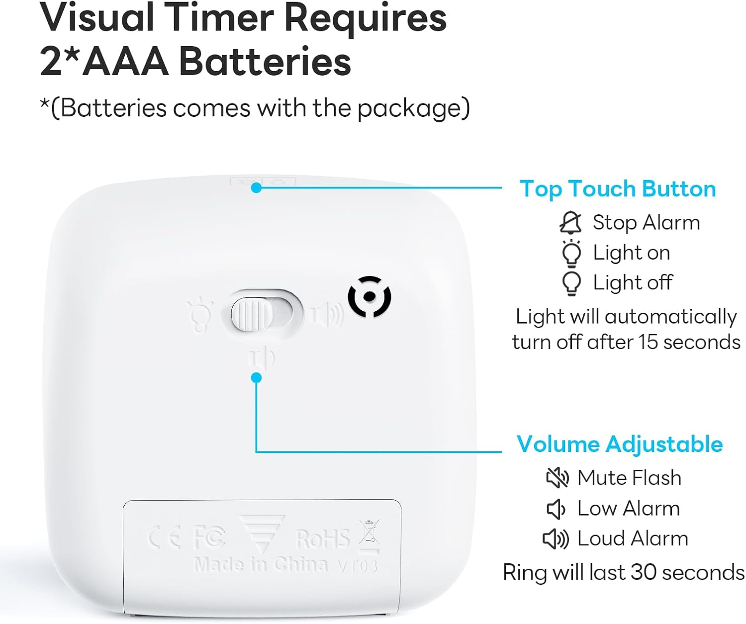 Yunbaoit Visual Timer with Night Light, 60-Minute Countdown Timer for Kids and Adults, Silent Classroom Timer, Time Management Tool for Home, School, or Work (Light Blue)