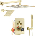 Digital Display Dual Head Shower system Rain Shower System Shower Wall Mount 10 Inch Ceiling Shower Head with 6 Inch Shower Head with shower handheld(Brushed Gold)