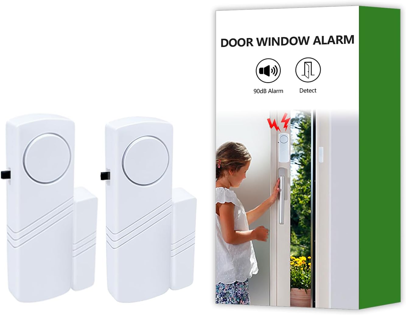 Door Window Alarm, 90dB Door Alarms Sensor for Kids Safety, Home Security, Door Window Burglar Alarm, Window Pool Alarms for Home, Apartments, Offices, Hotel Rooms (2pack)