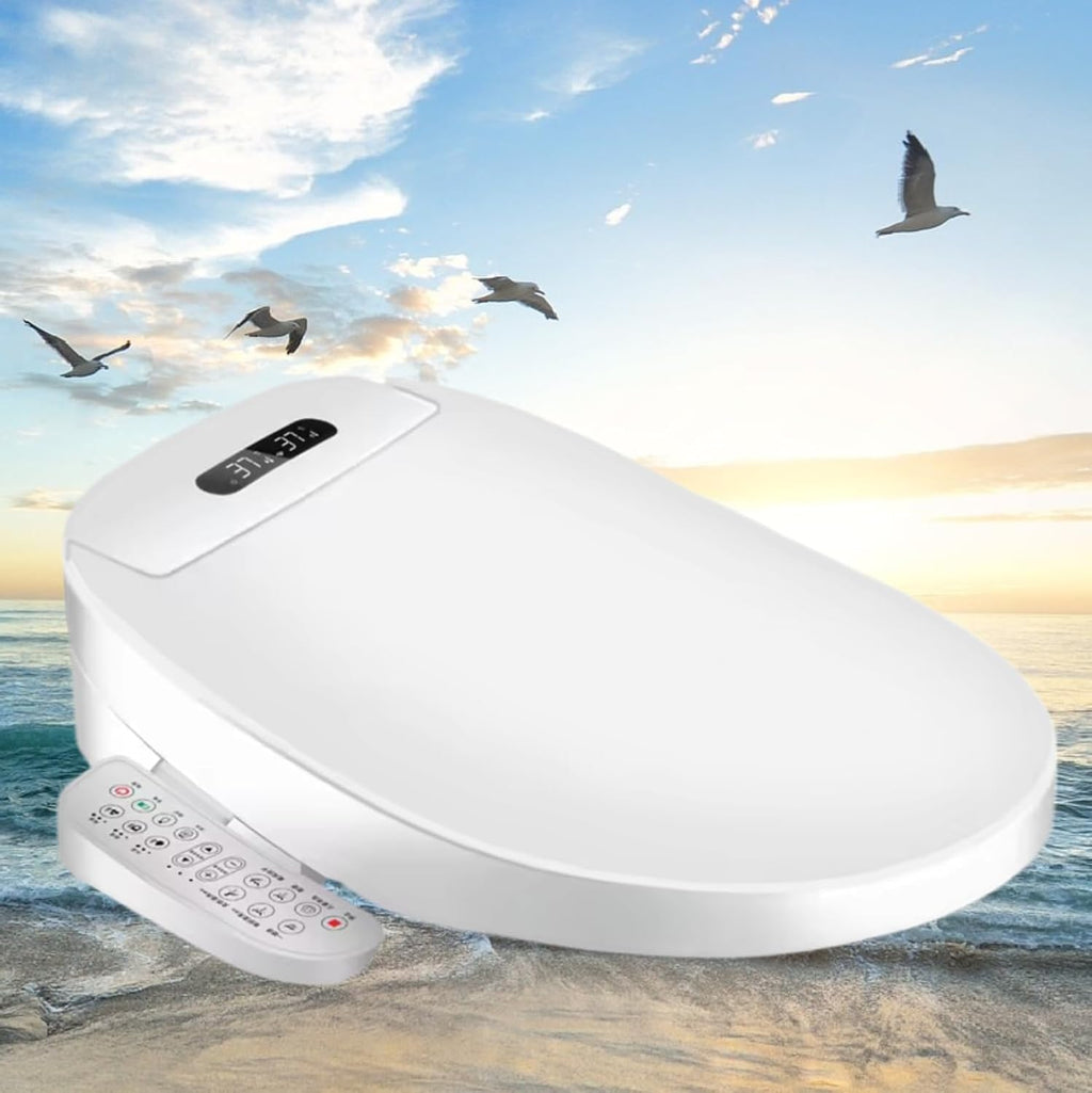 Electric Bidet Toilet Seat, Filtered & Unlimited Warm Water, 8 Modes Spa Wash, Warm Air Dryer, Heated Seat, Self-Clean Stainless Steel Nozzle, HD Night Light. 10-year warranty. (TB-26E,Elongated)