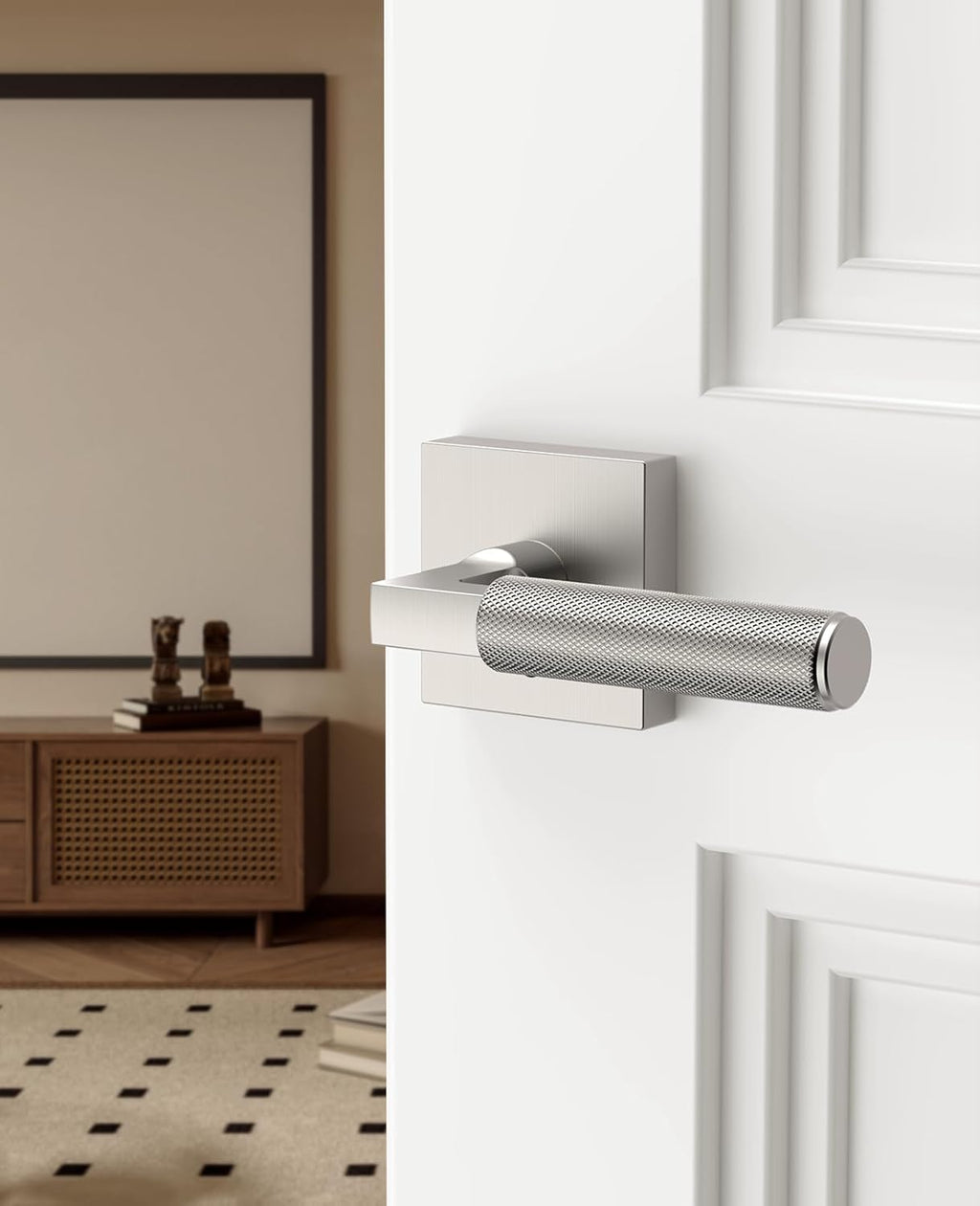 Asidrama 4 Pack Brushed Satin Nickel Privacy Door Handles, Door Lever with Door Knobs Indoor for Bedroom or Bathroom, Heavy Duty Door Handles Interior with Locks for Left Right Sided Doors